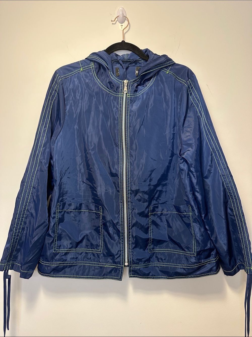 Packable Navy with Lime Green Windbreaker Rain Jacket with Hood